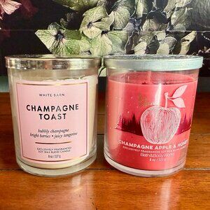 NEW 2-Pc Single Wick Candles Champagne Toast & Champagne Apple Honey BBW